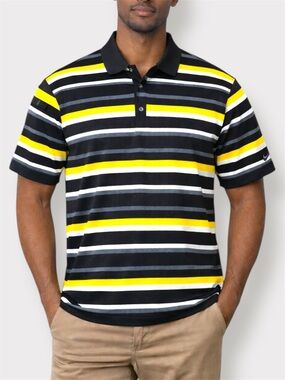 Nike Golf Tour Performance Dri-FIT Striped Polo Shirt Medium Black Yellow 
Grey